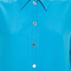 Pre Owned Chanel Blue Silk Velcro Trimmed Button Front Blouse S