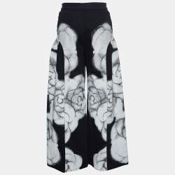 Chanel Black Camellia Print Denim High Waist Flared Jeans