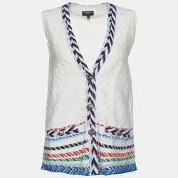 Pre Owned Chanel White Cotton Jacquard Embroidered Vest S