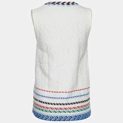 Pre Owned Chanel White Cotton Jacquard Embroidered Vest S