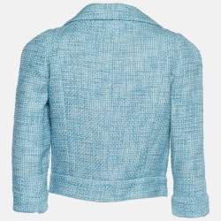 Pre Owned Chanel Blue Tweed Cropped Jacket S
