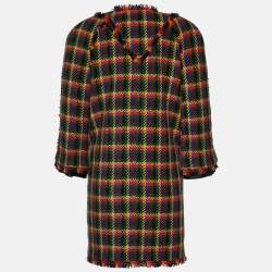 مملوكة مسبقًا معطف شانيل صوف نمط متعدد الألوان فينتدج مفتوح من الأمام بشراشيب مقاس كبير ( لارج )