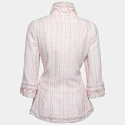 Chanel Pink Tweed Floral Brooch Detail Button Front Jacket M