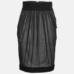 Pre Owned Chanel Black Silk & Wool Trimmed Skirt S 