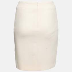 Pre Owned Chanel Cream Wool Pencil Skirt S