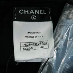 Pre Owned Chanel Black & Blue Patterned Knit Midi Skirt L