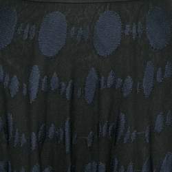 Pre Owned Chanel Black & Blue Patterned Knit Midi Skirt L