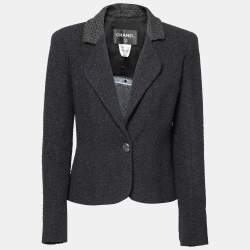 Pre Owned Chanel Black Tweed Long Sleeve Jacket M