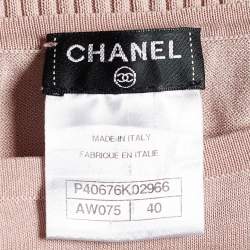 Pre Owned Chanel Pink CC Print Cotton & Silk Knit Top M