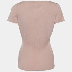 Pre Owned Chanel Pink CC Print Cotton & Silk Knit Top M