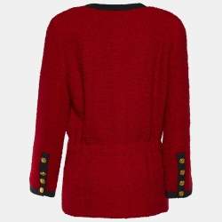 Chanel Red Tweed Button Front Jacket M