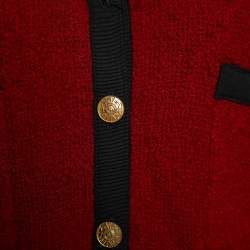 Chanel Red Tweed Button Front Jacket M