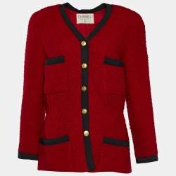 Chanel Red Tweed Button Front Jacket M