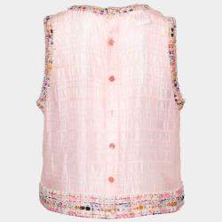 مملوكة مسبقًا Chanel Pink Lurex Cotton & Tweed Trimmed Sleeveless Top L