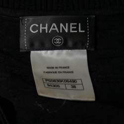 Pre Owned Chanel Black Textured Knit Pocket Front Button Front Dress M