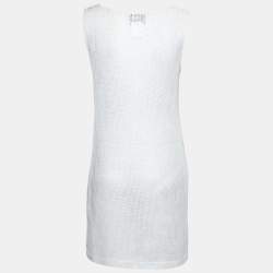 Pre Owned فستان شانيل تريكو مثقب أبيض بلا أكمام مقاس كبير - لارج