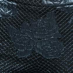 Pre Owned Chanel Navy Blue Stretch Jersey Camellia Embroidered Shorts L