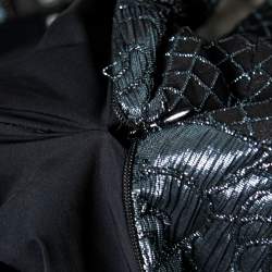 Pre Owned Chanel Navy Blue Stretch Jersey Camellia Embroidered Shorts L