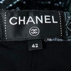 Pre Owned Chanel Navy Blue Stretch Jersey Camellia Embroidered Shorts L