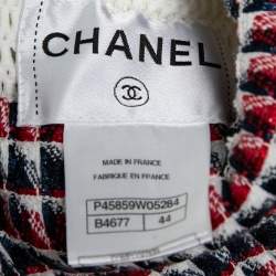 Pre Owned Chanel Cream Perforated Mesh Sequined Tweed Trim Chunky Cropped Jacket L