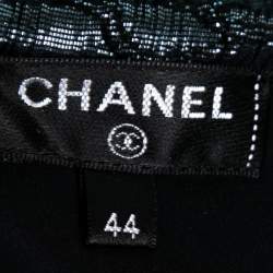 Chanel Navy Blue Stretch Jersey Camellia Embroidered Blouse L
