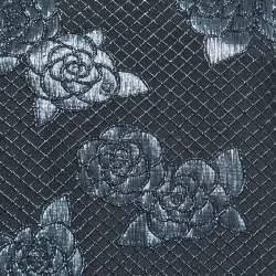 Chanel Navy Blue Stretch Jersey Camellia Embroidered Blouse L