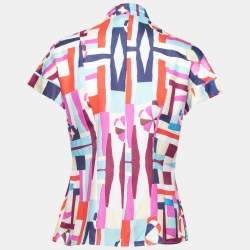 Pre Owned Chanel Multicolor Printed Silk Button Front Short Sleeve Shirt M