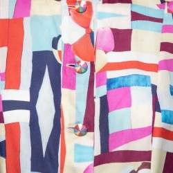 Pre Owned Chanel Multicolor Printed Silk Button Front Short Sleeve Shirt M