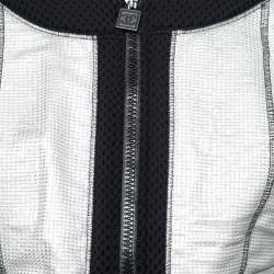 Chanel Silver Neoprene & Mesh Trim Zip Front Cropped Jacket M