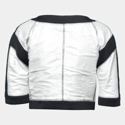 Chanel Silver Neoprene & Mesh Trim Zip Front Cropped Jacket M
