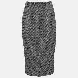 Pre Owned Chanel Monochrome Tweed Pencil Skirt M
