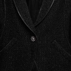 Pre Owned Chanel Black Tweed Zip-Detail Single-Button Jacket L