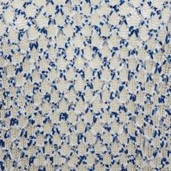 مملوكة مسبقًا Chanel Blue & Ivory Silk Cotton Knit Cape Detail V-Neck Top M