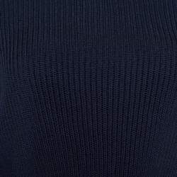 Chanel Navy Blue Cotton Rib Knit Button Detail Peplum Sweater L