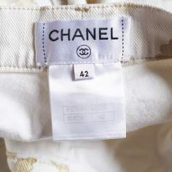 Pre Owned Chanel White Faded Grecian Print Denim Cropped Jeans L