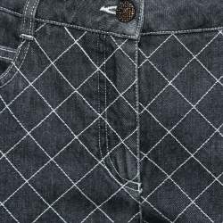 Pre Owned Chanel Grey Denim Quilted Stitch Straight Leg Jeans L