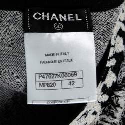 Pre Owned Chanel Black Floral Jacquard Knit Sweater Top L