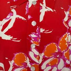 Chanel Red CC Floral Printed Silk Belted Jumpsuit M
