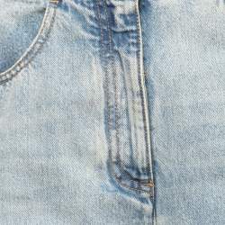 Pre Owned Chanel Light Blue Denim Floral Insert Flared Jeans M Waist 28"