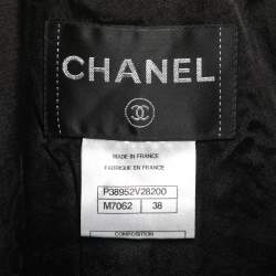 Pre Owned Chanel Black Monochrome Angora Zip-Front Tweed Coat M