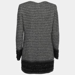 Pre Owned Chanel Black Monochrome Angora Zip-Front Tweed Coat M