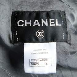 Chanel Grey Textured Double Breasted Short Sleeve Coat M