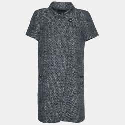 Chanel Grey Textured Double Breasted Short Sleeve Coat M