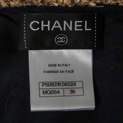 Pre Owned Chanel Blue & Gold Lurex Knit Beaded Trim Maxi Dress S