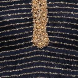 Pre Owned Chanel Blue & Gold Lurex Knit Beaded Trim Maxi Dress S