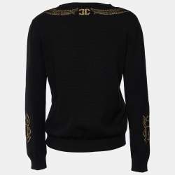 Pre Owned Chanel Black Cashmere & Lurex Intarsia Knit Crewneck Pullover M