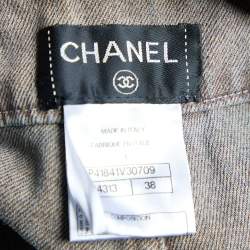Pre Owned Chanel Two Tone Denim Straight Leg Jeans M Waist 31