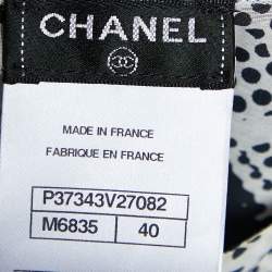 Pre Owned Chanel Black and White Lion Printed Cotton & Silk Tie Detail Top M