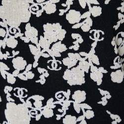 Pre Owned Chanel Black Logo jacquard Knit Distressed Detail Top S