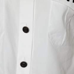 مملوكة مسبقًا Chanel White Logo Printed Cotton Button Front Cropped Shirt S